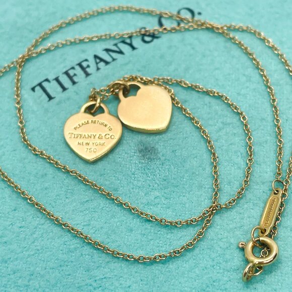 Tiffany & Co. Return to Tiffany 18k Rose Gold Double Mini Heart Necklace 16" - Picture 8 of 11